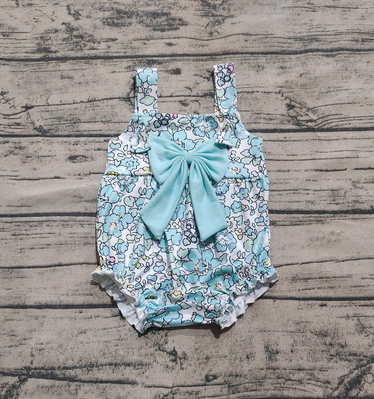 SR2829 Baby Infant Girls Blue Flowers Big Bow Rompers D 3.31