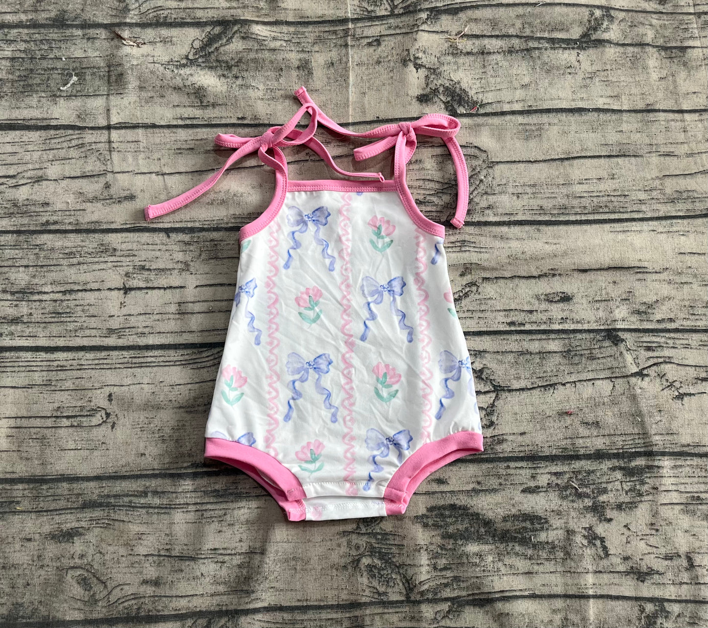 SR2858 Baby Infant Girls Blue Bows Flowers Straps Rompers D 4.21