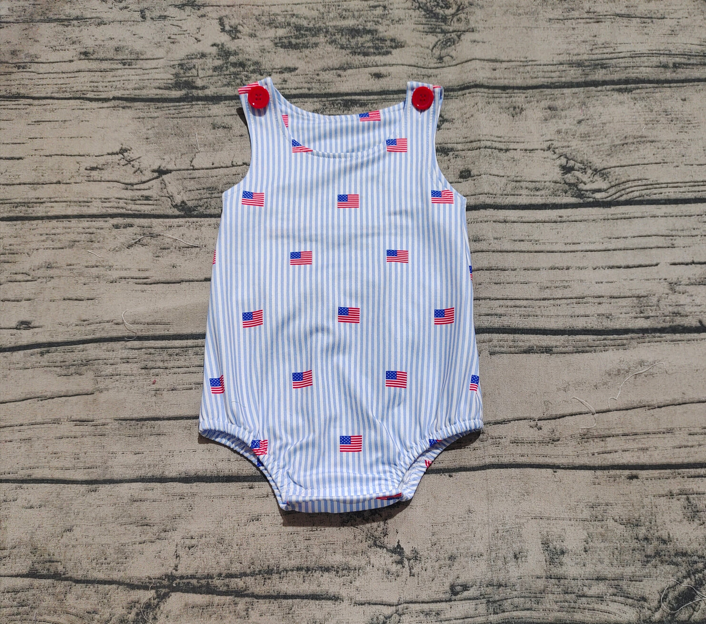 SR2922 Baby Infant Boys Sleeveless Blue Stripe Flags 4th Of July Rompers D 3.27
