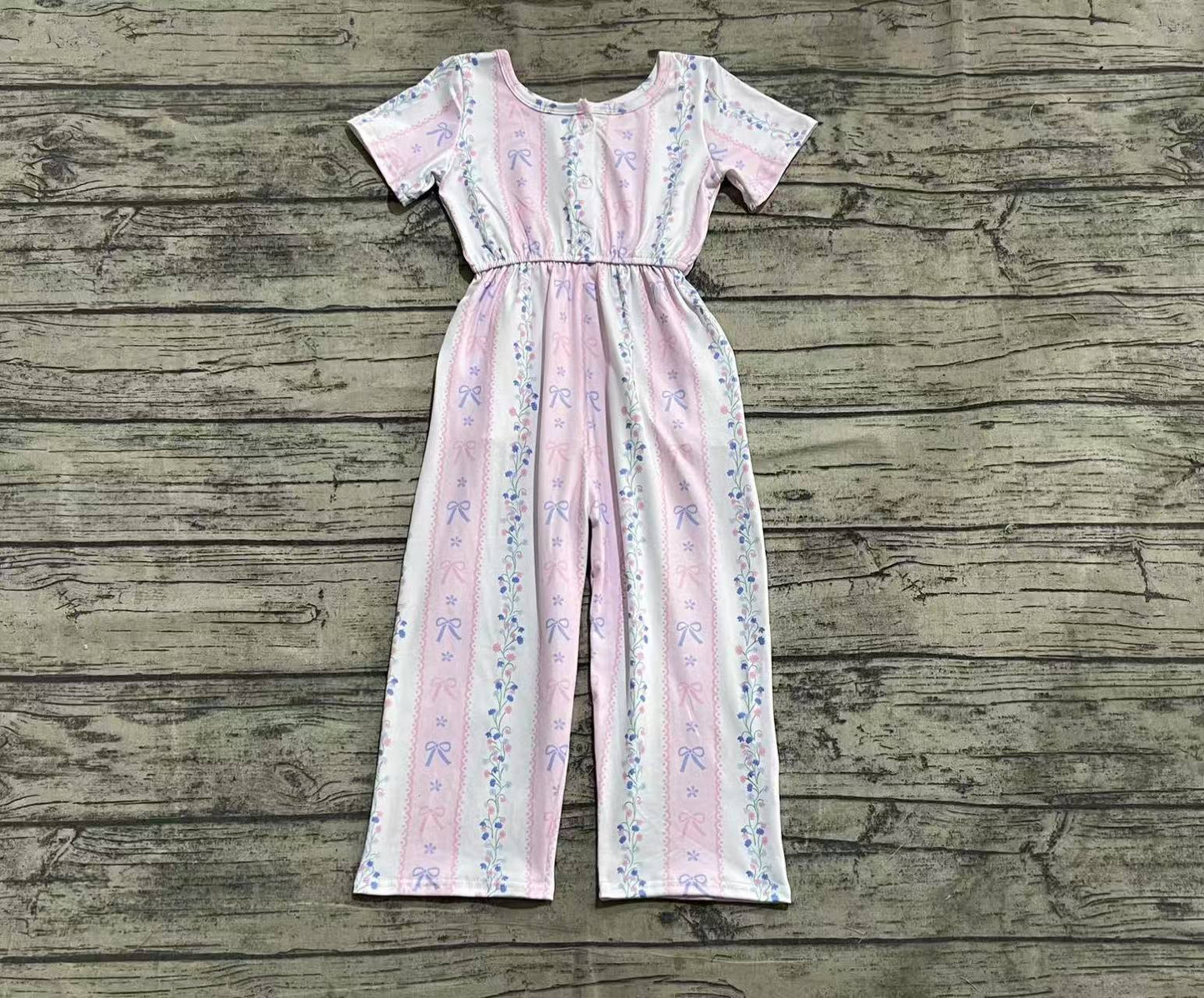 SR2941 Baby Girls Pink Short Sleeves Bows Floral Pockets Jumpsuits D 4.10