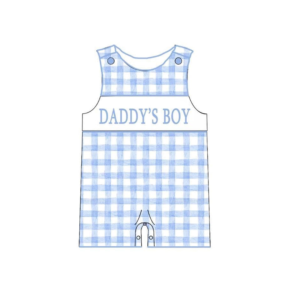 presale SR2945 Baby Infant Boys Sleeveless Blue Plaid DADDY'S BOY Rompers D 8.4