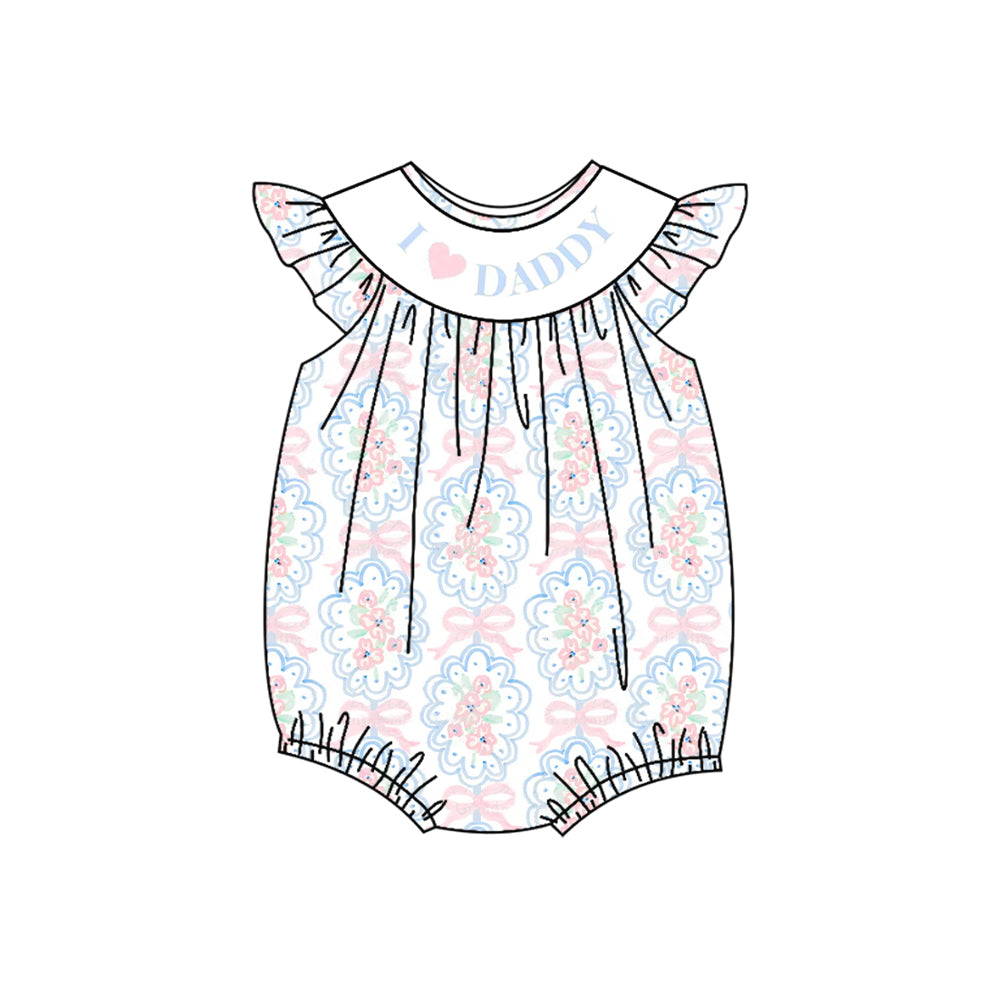 SR2946 Baby Infant Girls Flutter Sleeves Bows Floral I LOVE DADDY Ruffle Rompers D 4.1