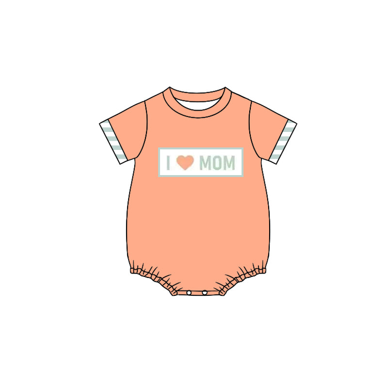 presale SR2949 Baby Infant Boys Orange Short Sleeves I LOVE MOM Rompers D 3.14