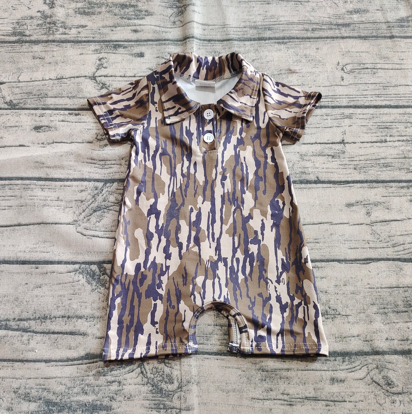 SR2976 Baby Infant Boys Short Sleeves Olive Bottomland Camo Button Rompers D 3.31