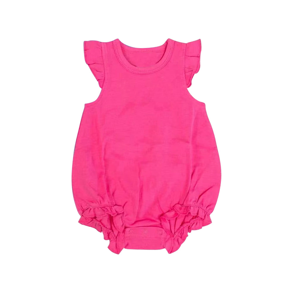 presale SR2999 Baby Infant Girls Hot Pink Flutter Sleeves Ruffle Rompers D 3.20