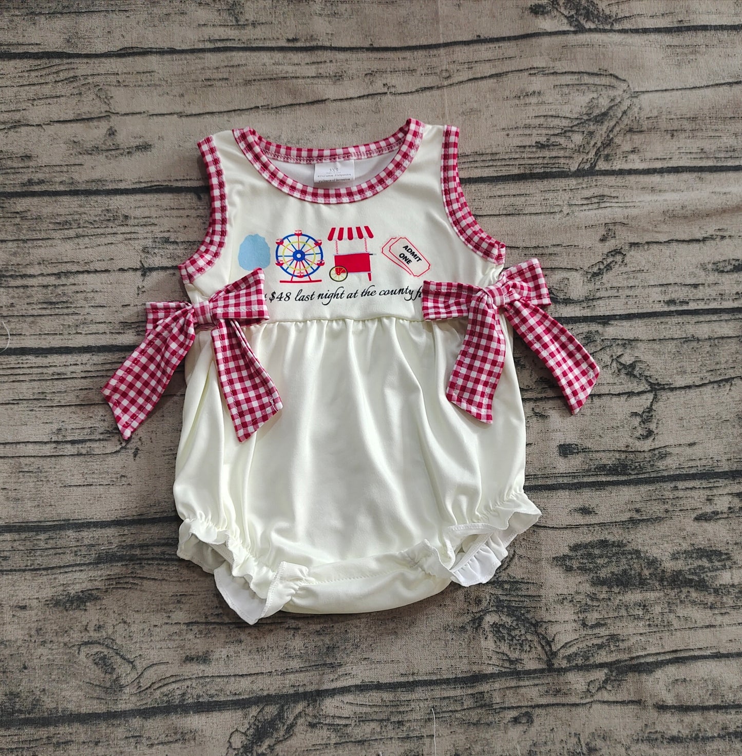 SR3037 Baby Girls Sleeveless Ice Cream Store Red Plaid Bows Ruffle Rompers D 4.9