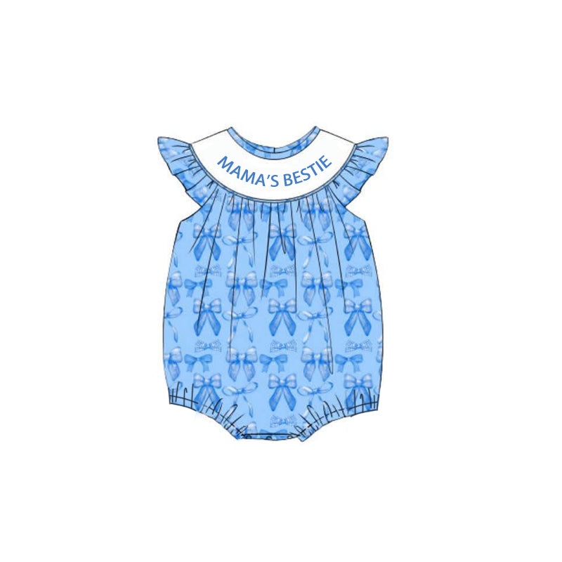 SR3039 Baby Boys Blue Flutter Sleeves Bows Ruffle Rompers D 4.9