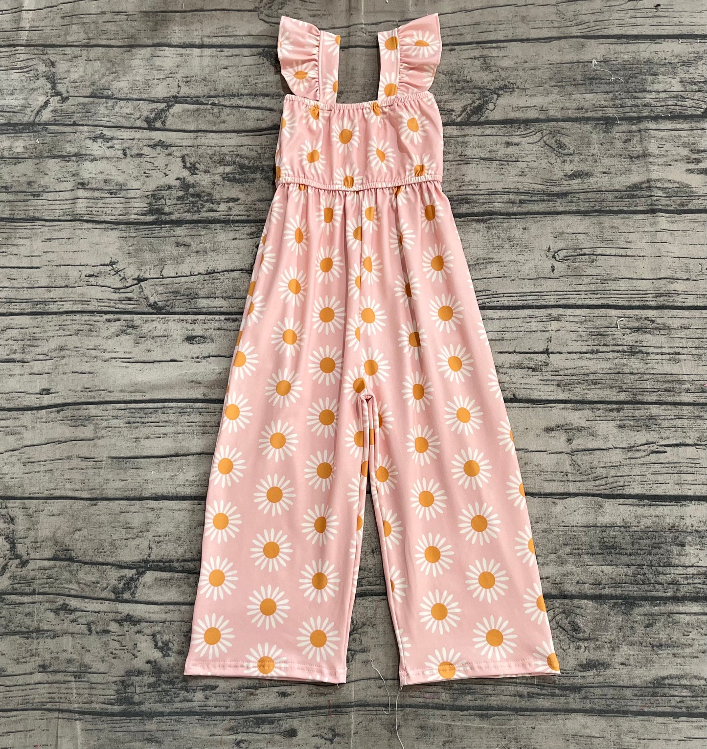 SR3052 Baby Girls Flutter Sleeves Peach Daisy Flowers Bell Jumpsuits D 4.25