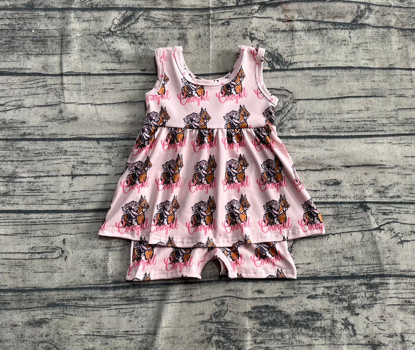 presale SR3072 Baby Girls Pink Sleeveless Horses Rodeos Cowgirl Skort Jumpsuits D 4.21
