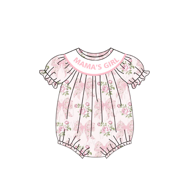 SR3087 Baby Girls Short Ruffle Sleeves Pink Bows Flowers Ruffle Rompers D 7.29