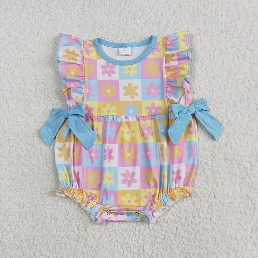 Sibling Baby Girls Blue Top Flowers Rompers Summer Outfits Sets D 7.7