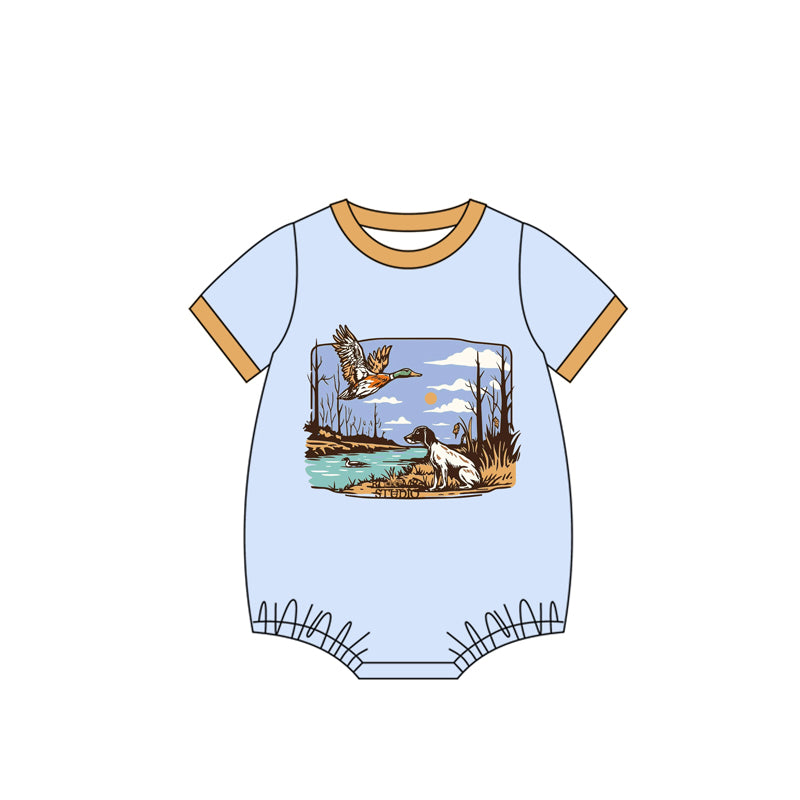 presale SR3093 Baby Boys Blue Short Sleeves Duck Dog Rompers D 6.16