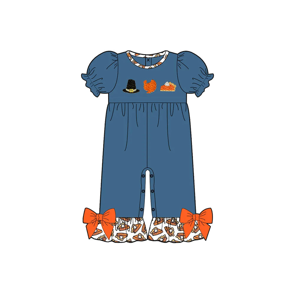 presale SR3110 Baby Girls Navy Short Sleeves Turkey Hats Pant Ruffle Rompers D 5.14