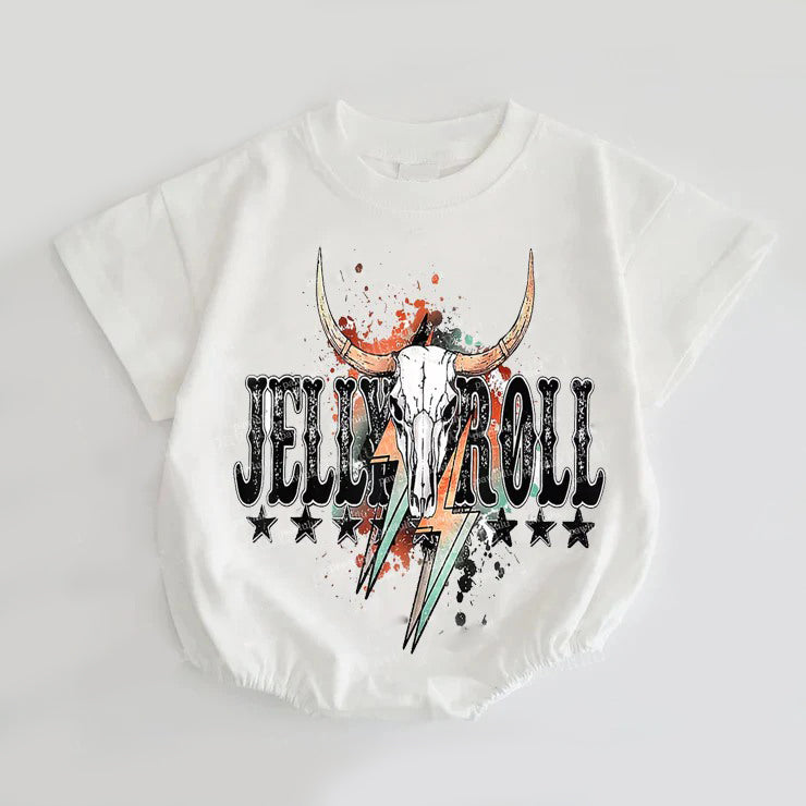 presale SR3126 Baby Kids Short Sleeves Jelly Roll Bull Skull Rompers D 5.26