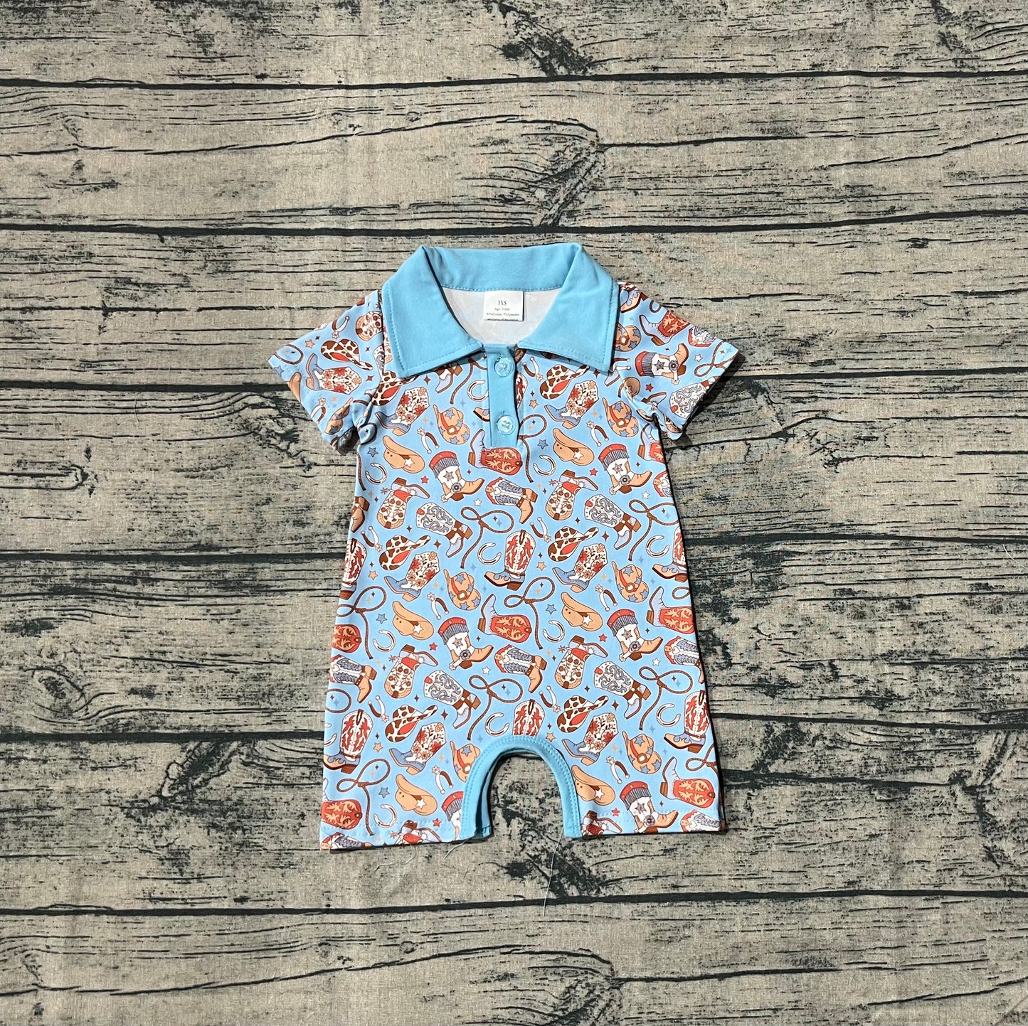 SR3128 Baby Kids Blue Short Sleeves Boots Hats Button Rompers D 6.18