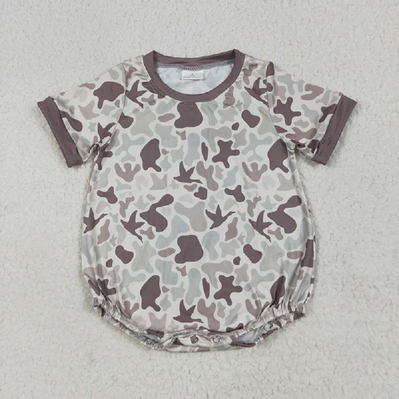 Sibling Baby Boys Khaki Ducks Camo Button Rompers Shirts D 7.14