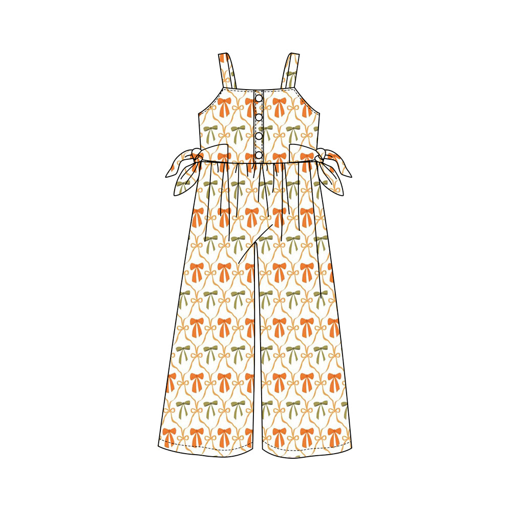 presale SR3147 Baby Girls Straps Orange Bows Plaid Button Pant Jumpsuits D 6.2