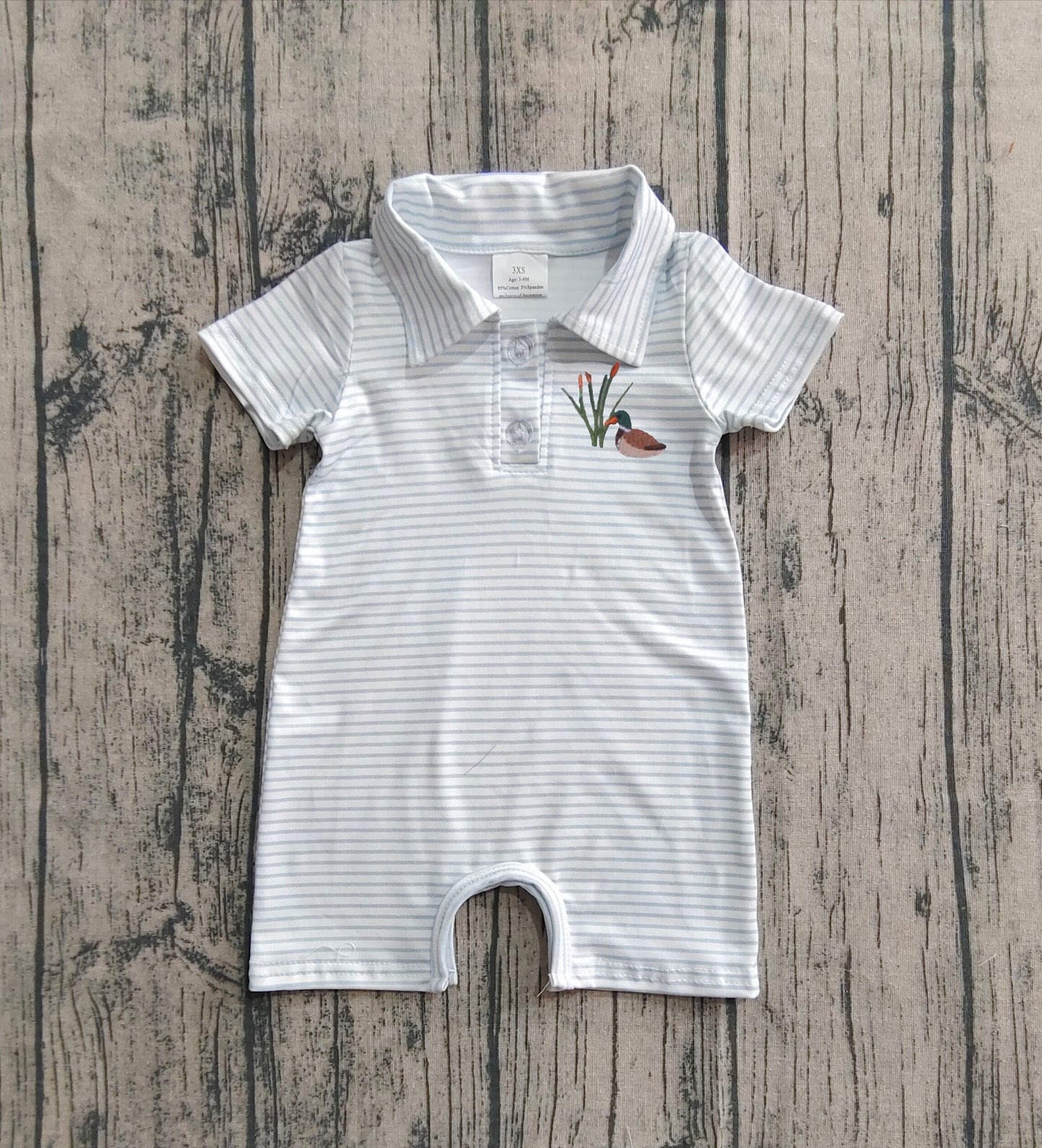 SR3149 Baby Boys Blue Stripe Short Sleeves Duck Button Shorts Rompers D 7.14