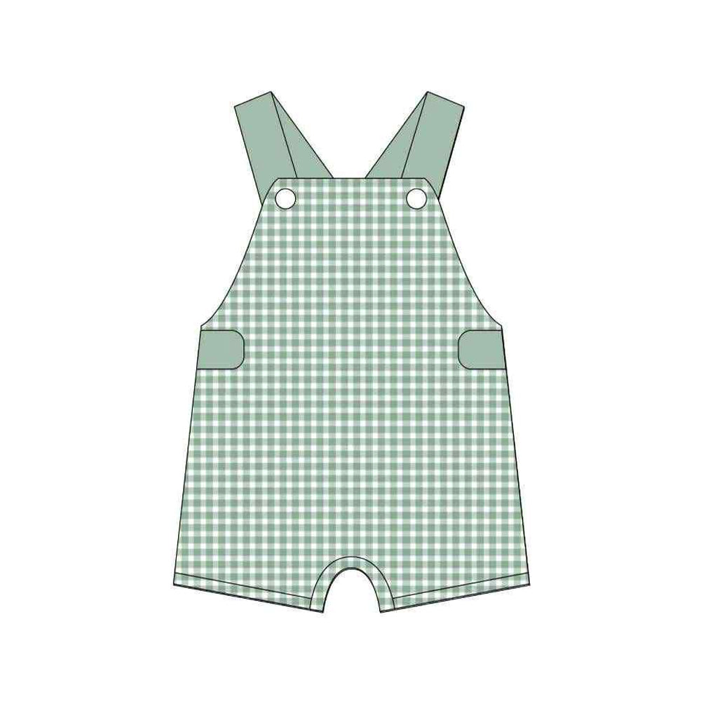 presale SR3150 Baby Boys Strap Green Plaid Shorts Rompers D 6.3