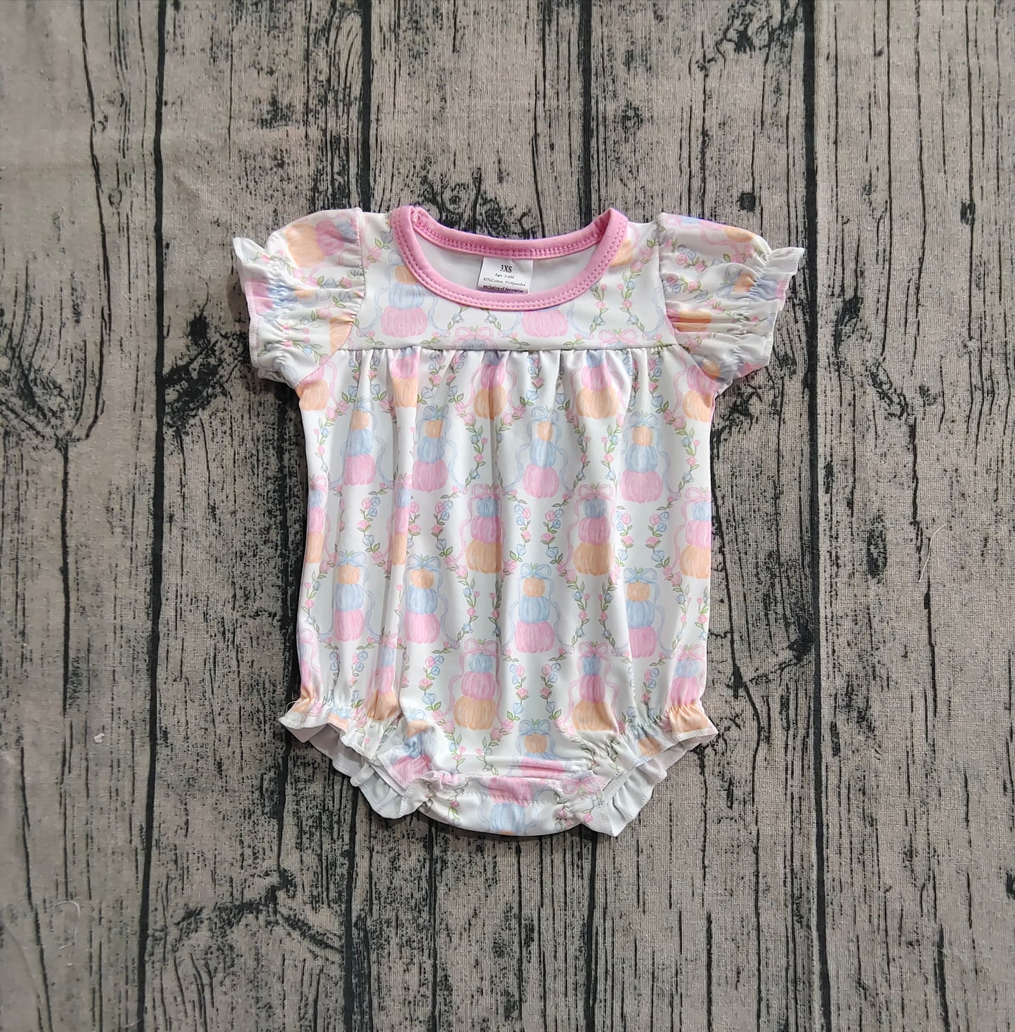 SR3151 Baby Girls Short Sleeves Pumpkins Bows Plaid Ruffle Rompers D 6.3