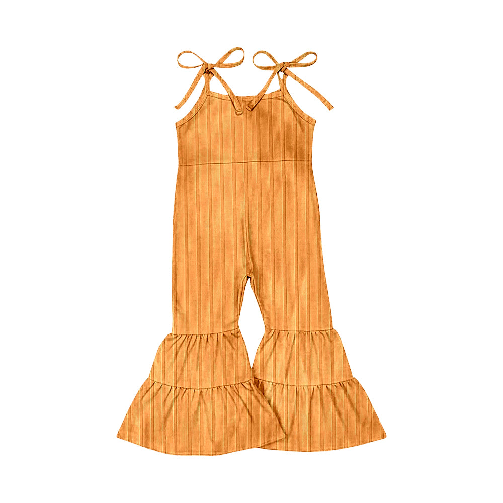 SR3162 Baby Girls Orange Strap Bell Bottom Ribbed Jumpsuits D 821