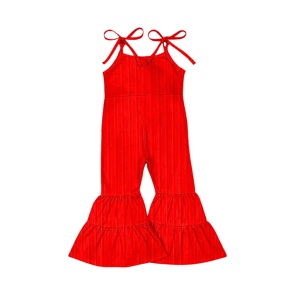 SR3163 Baby Girls Red Strap Bell Bottom Ribbed Jumpsuits D 7.12