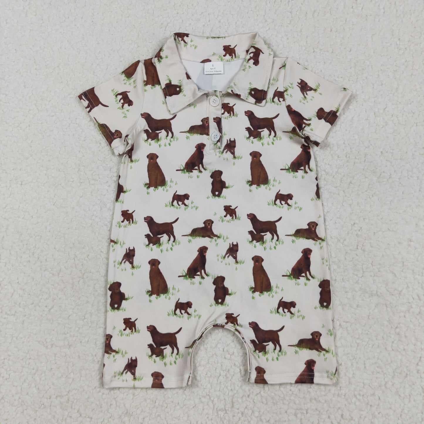 SR3174 Puppy Grass Beige Button Neck Short Sleeve Bodysuit D 7.21