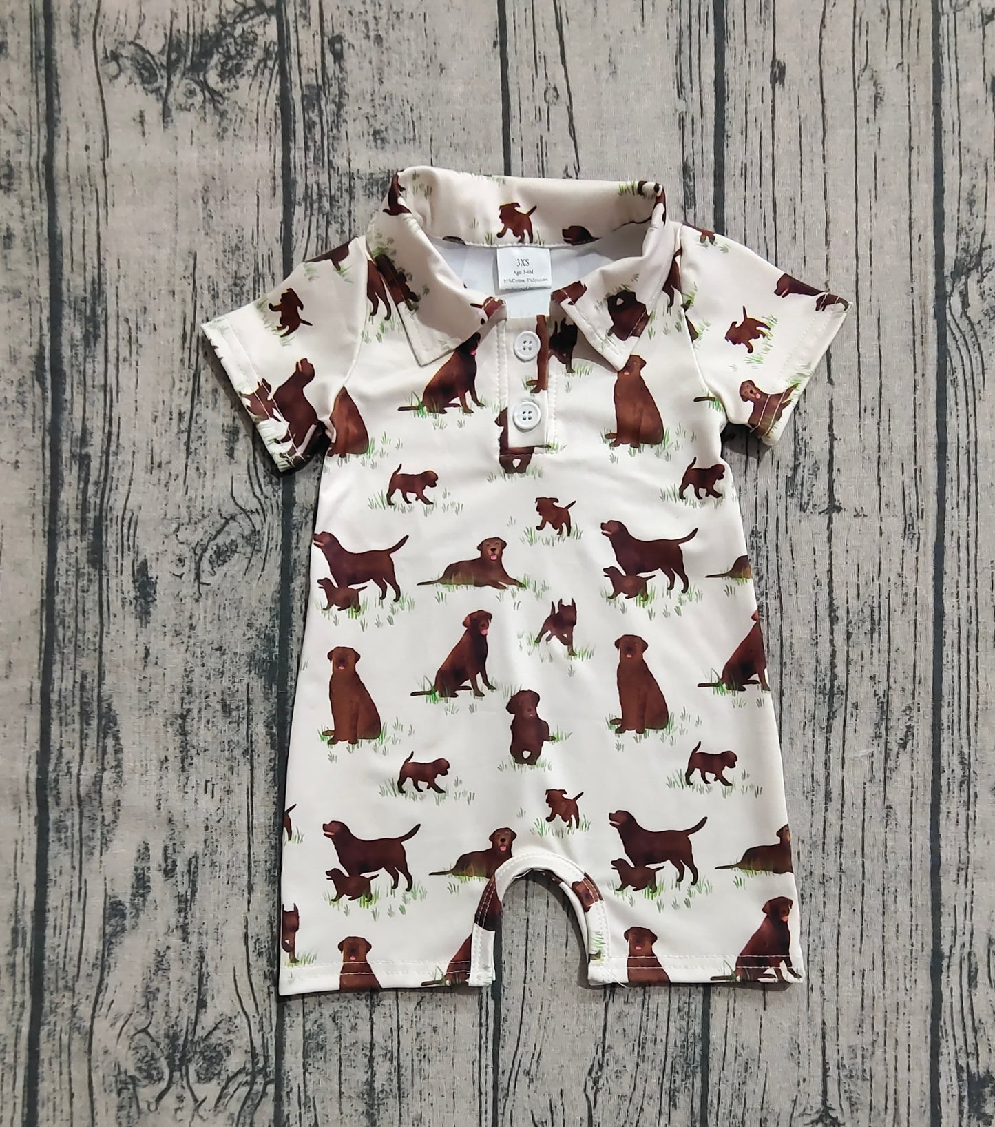 SR3174 Puppy Grass Beige Button Neck Short Sleeve Bodysuit D 7.21