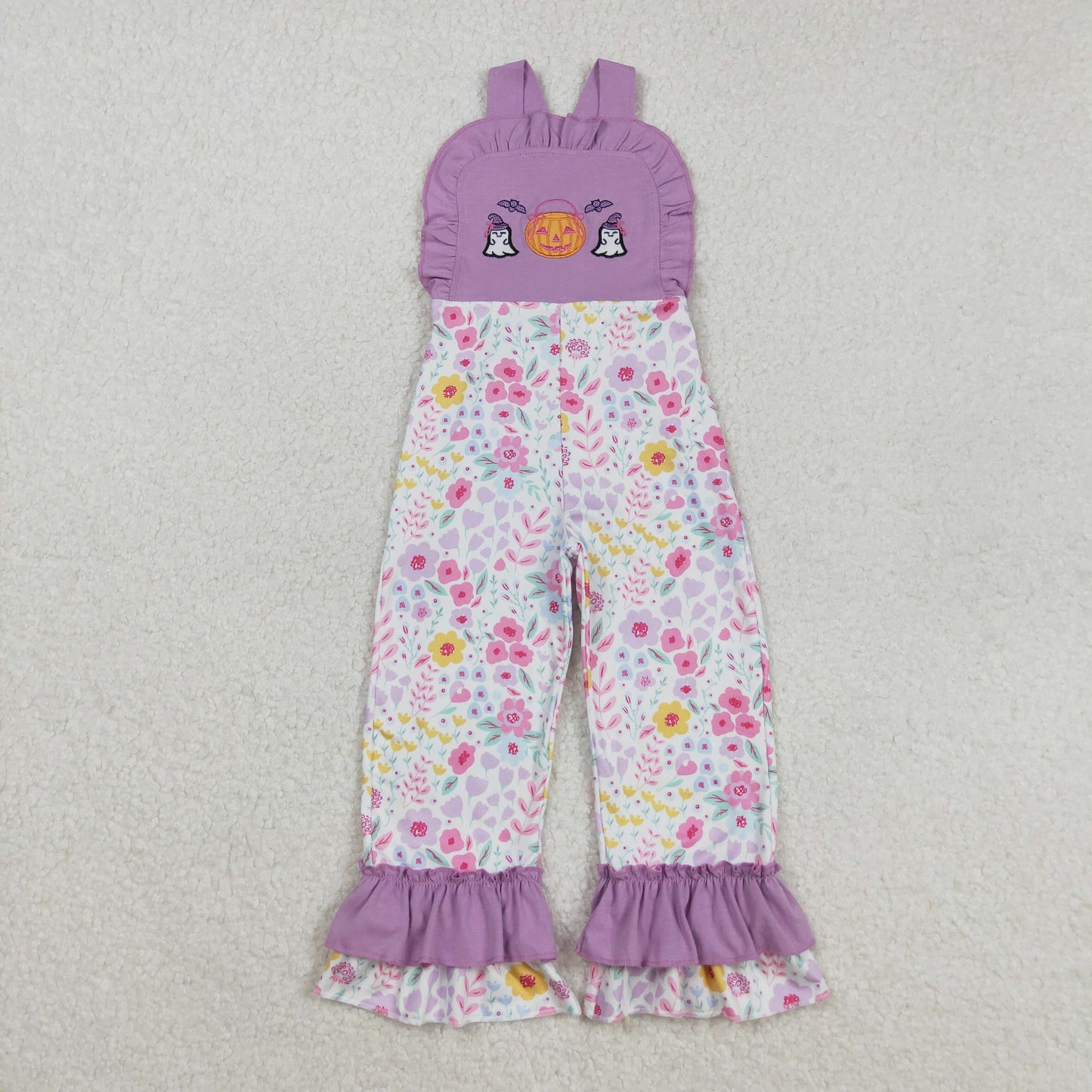 SR3177 Baby Girls Lavender Strap Ghost Pumpkins Floral Ruffle Pant Jumpsuits D 829
