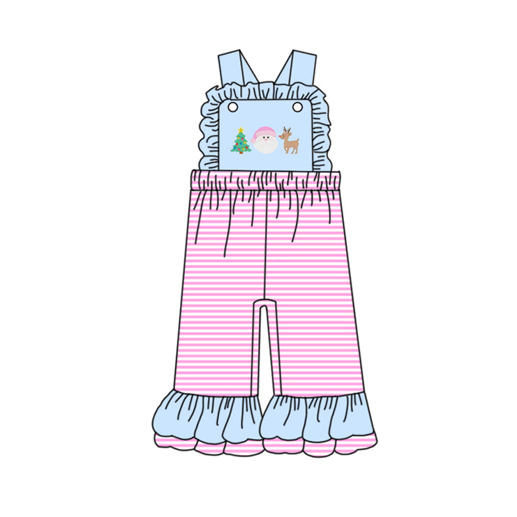 presale SR3179 Baby Girls Light Blue Strap Pink Stripe Ruffle Pant Jumpsuits D 6.19