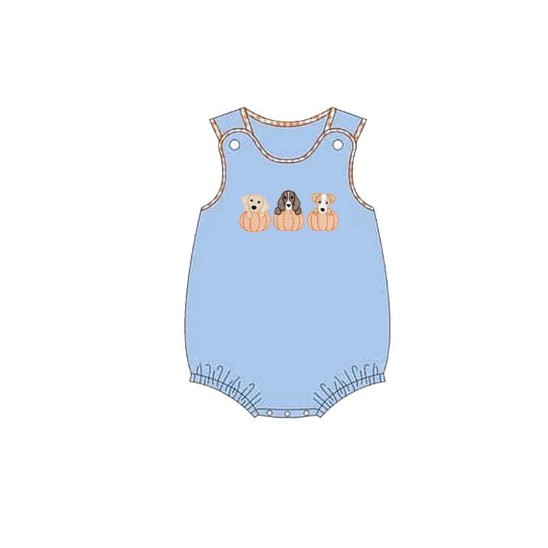 SR3190 Baby Boys Blue Sleeveless Dogs Pumpkins Rompers D 8.11