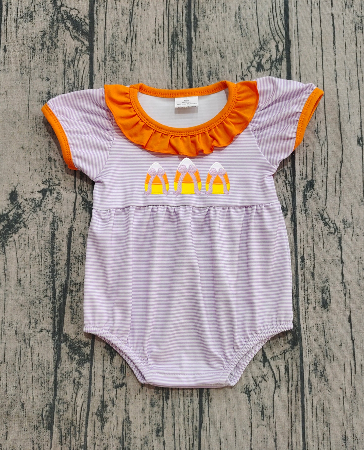 SR3202 Embroidery Baby Girls Lavender Stripe Bows Candy Halloween Rompers D 925
