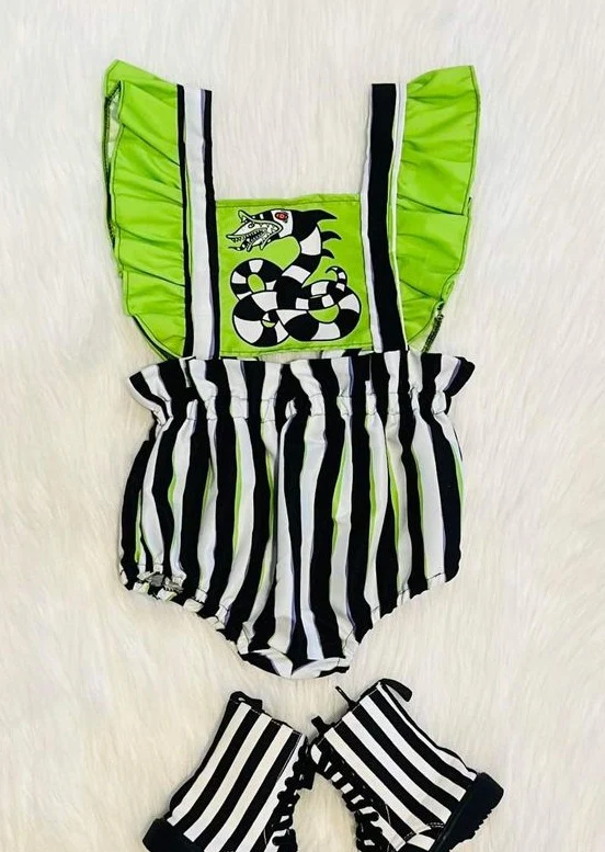 presale SR3204 Baby Girls Flutter Sleeves Snakes Halloween Rompers D 8.5