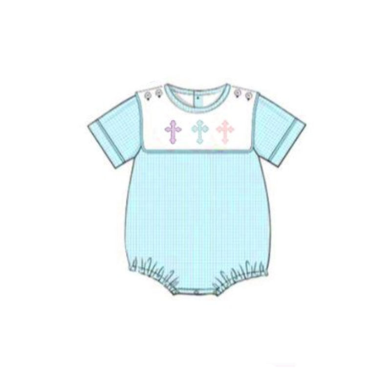 presale SR3215 Baby Boys Short Sleeve Cross Easter Rompers D 916