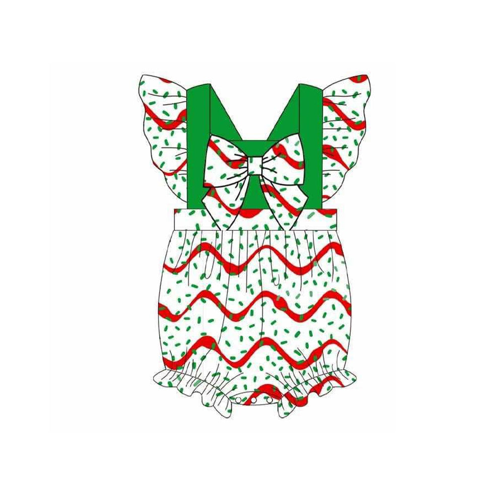 presale SR3221 Baby Girls Flutter Sleeve Stripe Sprinkles Christmas Ruffle Rompers D 916