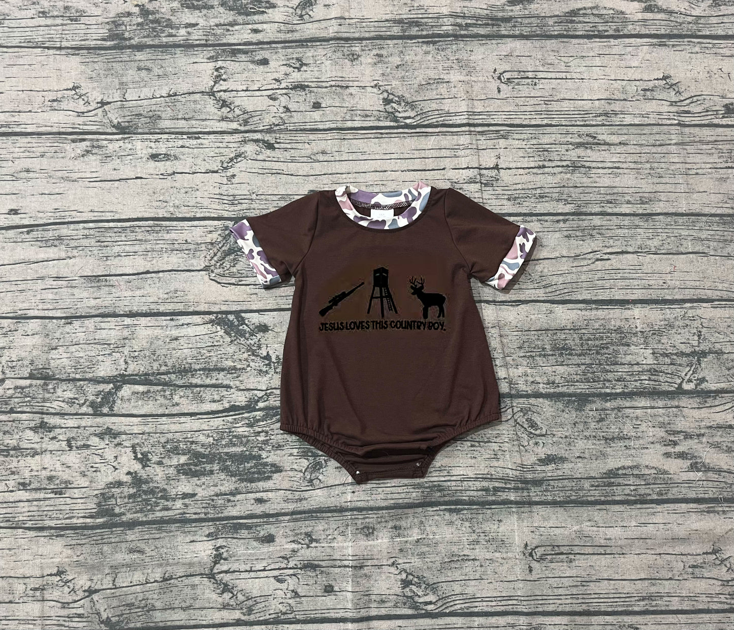 presale SR3280 Embroidery Jesus Love Me Deer Baby Boys Camo Sleeve Hunting Rompers D 1001