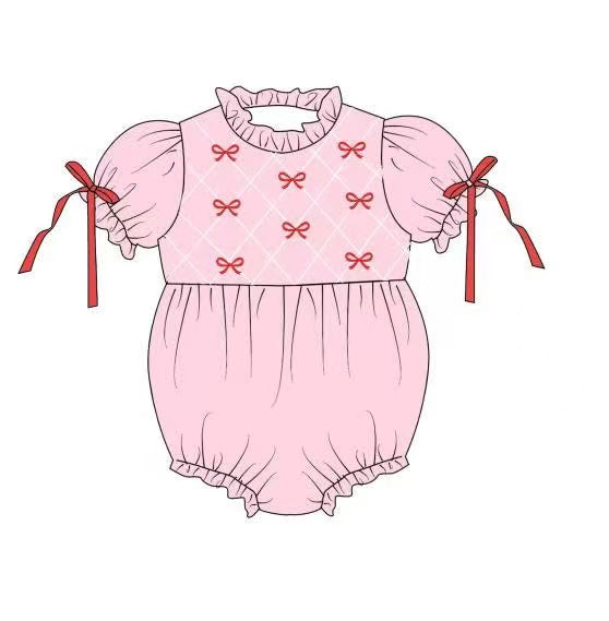 presale SR3285 Baby Girls Bows Checked Bows Sleeve Valentine Ruffle Rompers D 1006