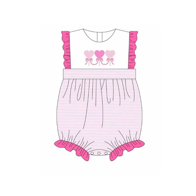 presale SR3286 Baby Girls Pink Hearts Stripe Valentine Ruffle Rompers D 1006