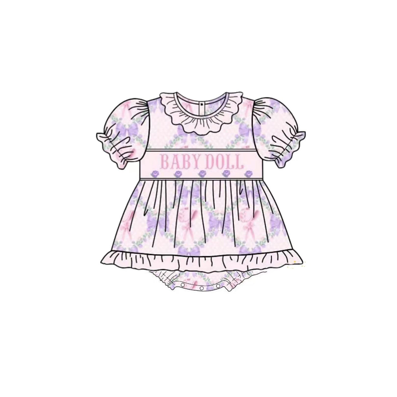 presale SR3291 Baby Girls Baby Doll Bows Flowers Checked Ruffle Bummier Rompers D 1008