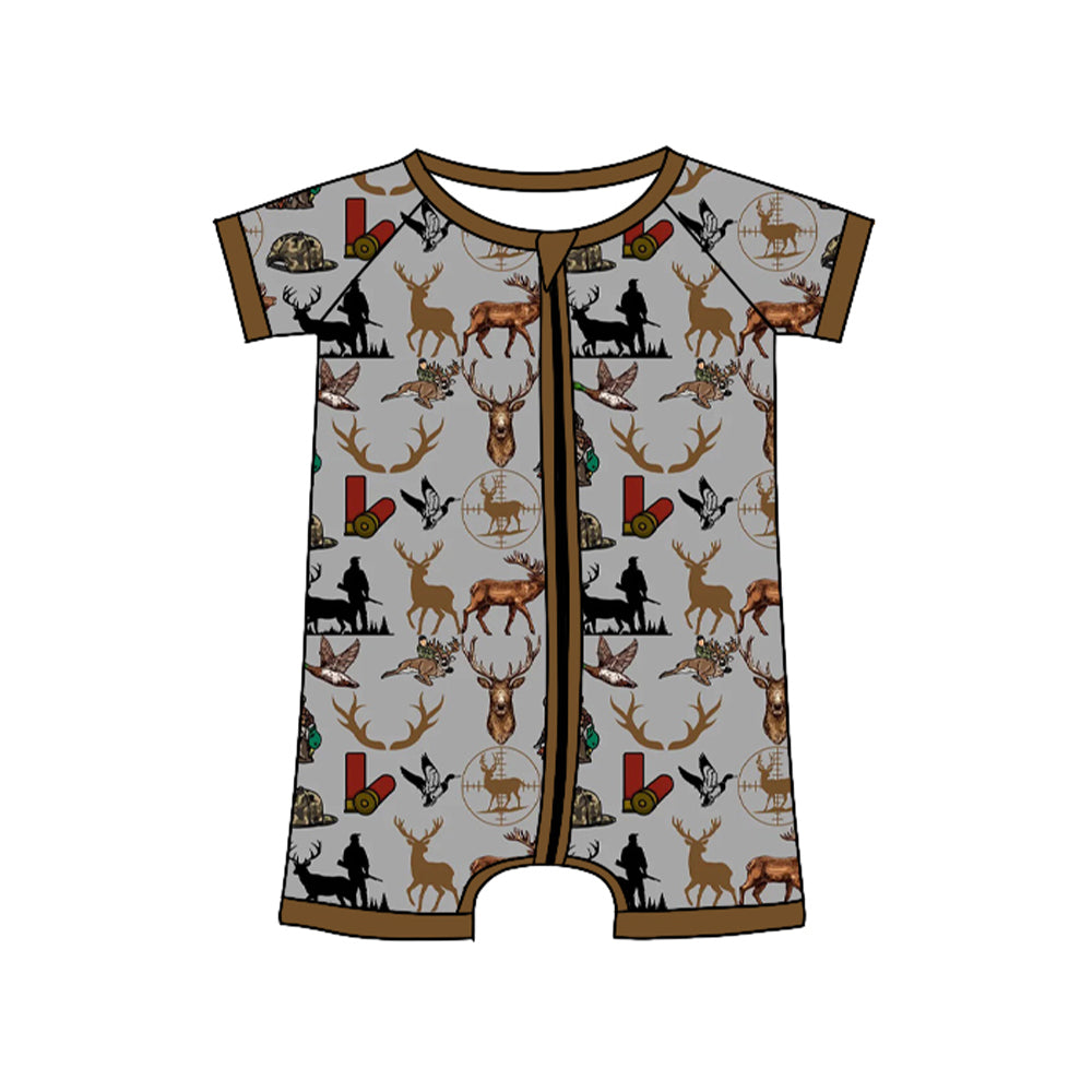 presale SR3365 Baby Boys Deer Dogs Hunting Zipper Rompers D 1031