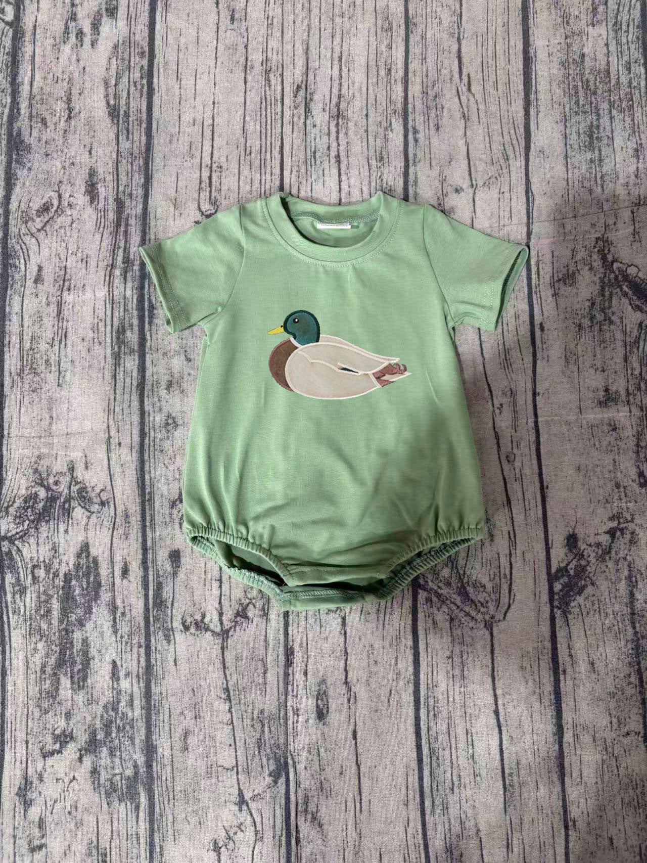 Pre order green duck boy bubble romper(do embroidery)