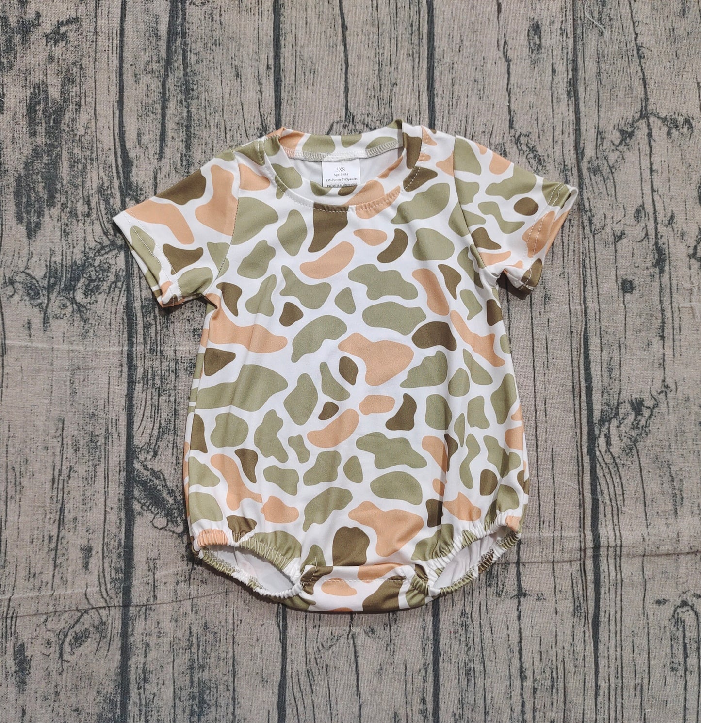 SR3452 Baby Boys Green Orange Camo Short Sleeve Southern Rompers D 1202