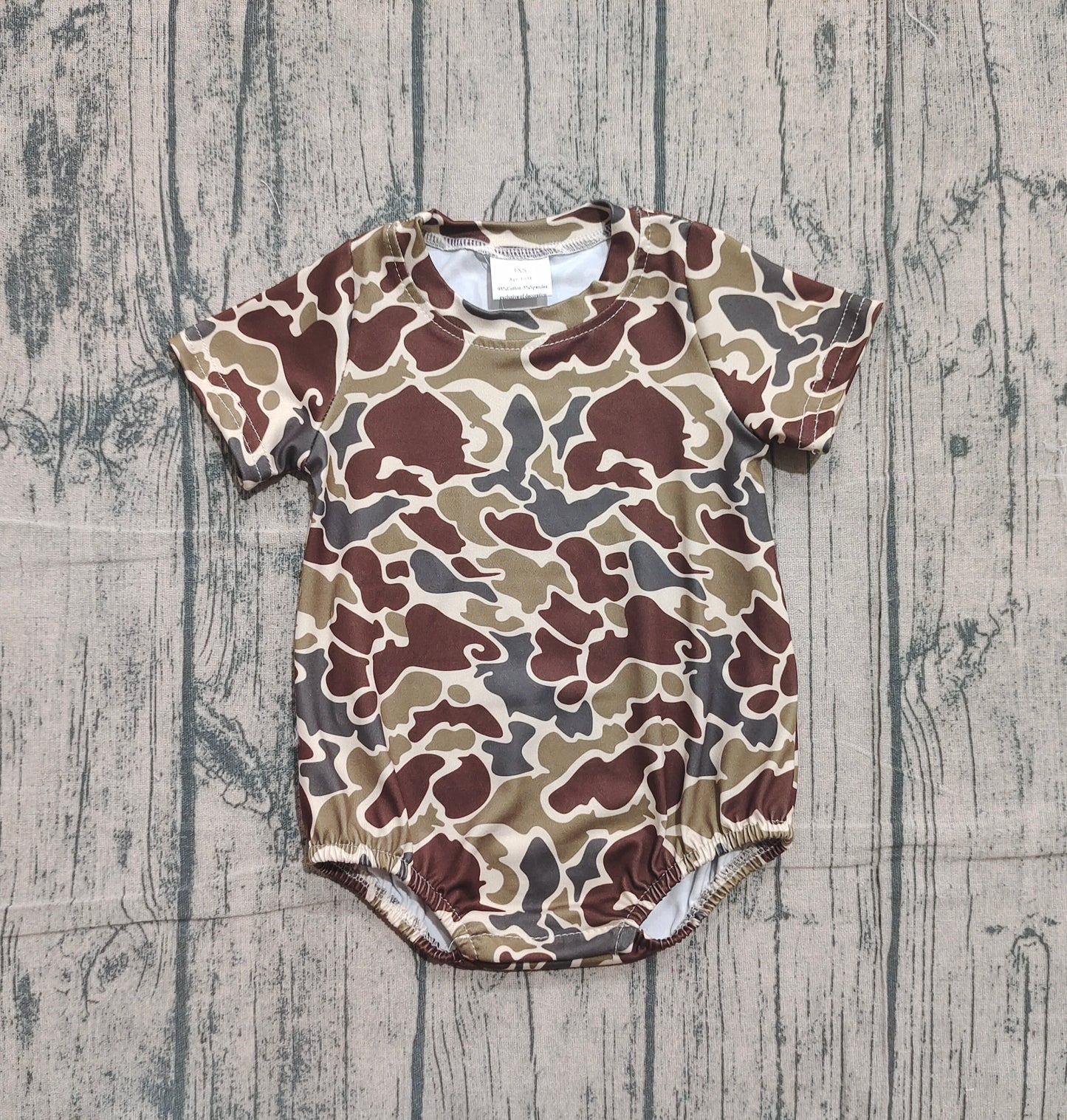 SR3453 Baby Boys Dark Khaki Camo Short Sleeve Southern Rompers D 1202