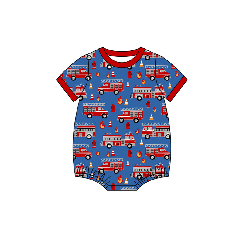 Presale SR4033 Baby Boys Sumer Rompers Baby Boys Short Sleeve Firetrucks Rompers