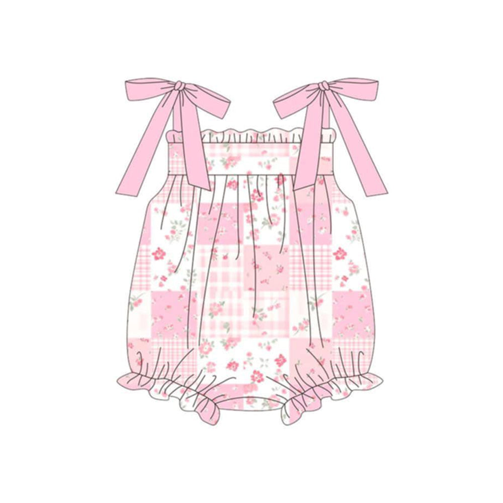 Pre order pink flower patchwork baby girl bubble romper