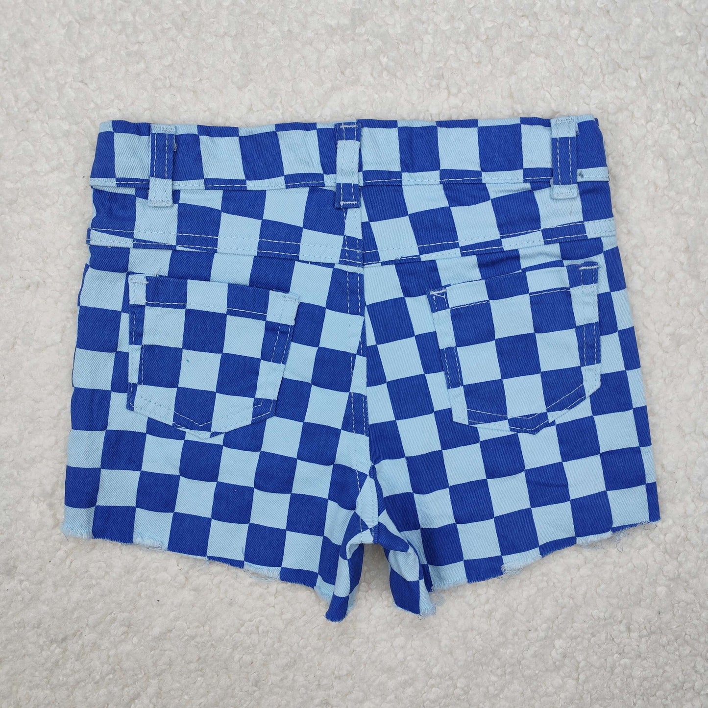 SS0093 Blue Check Denim Shorts