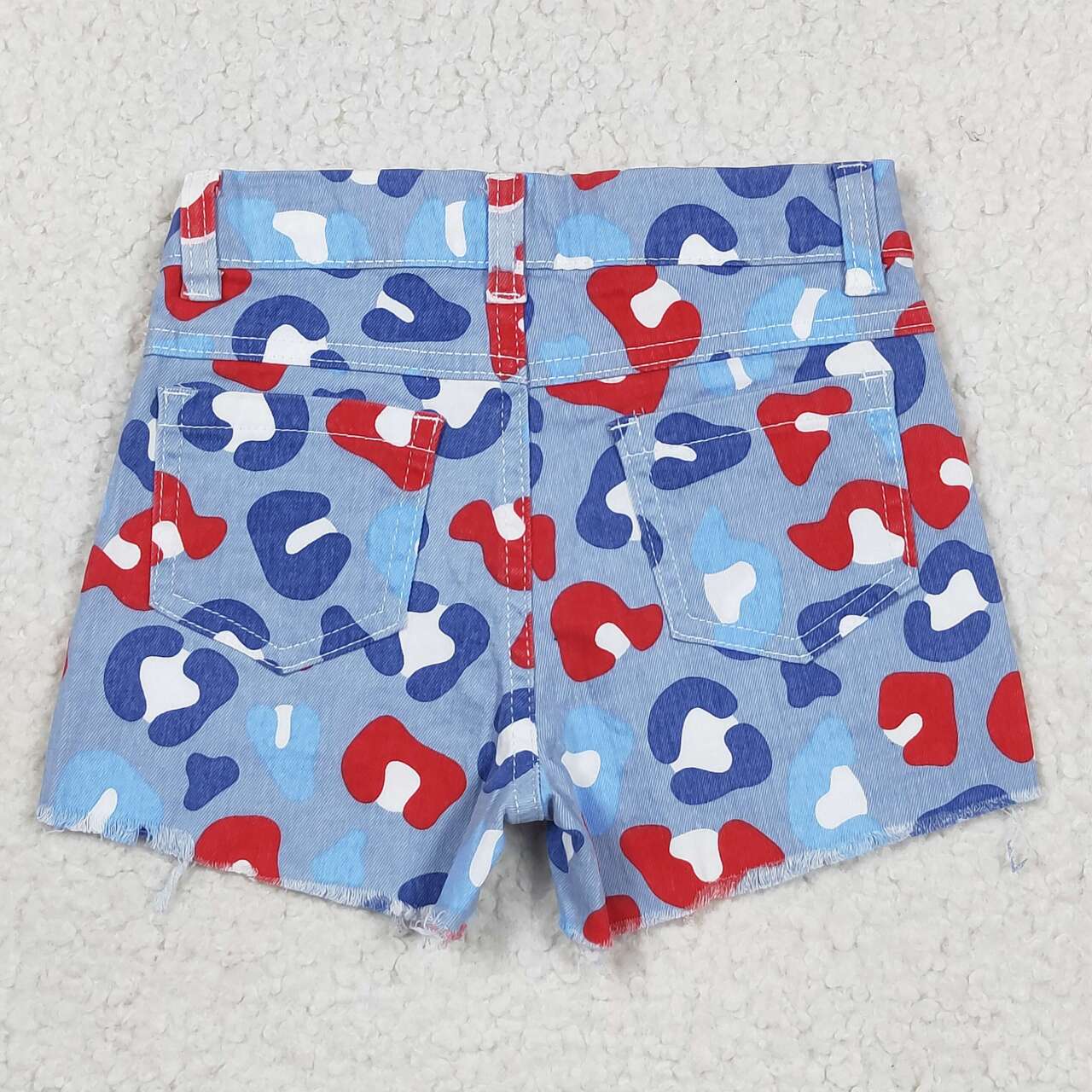 SS0166 Red and blue leopard print denim shorts