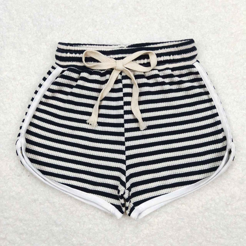 SS0288 Black and white striped waffle shorts