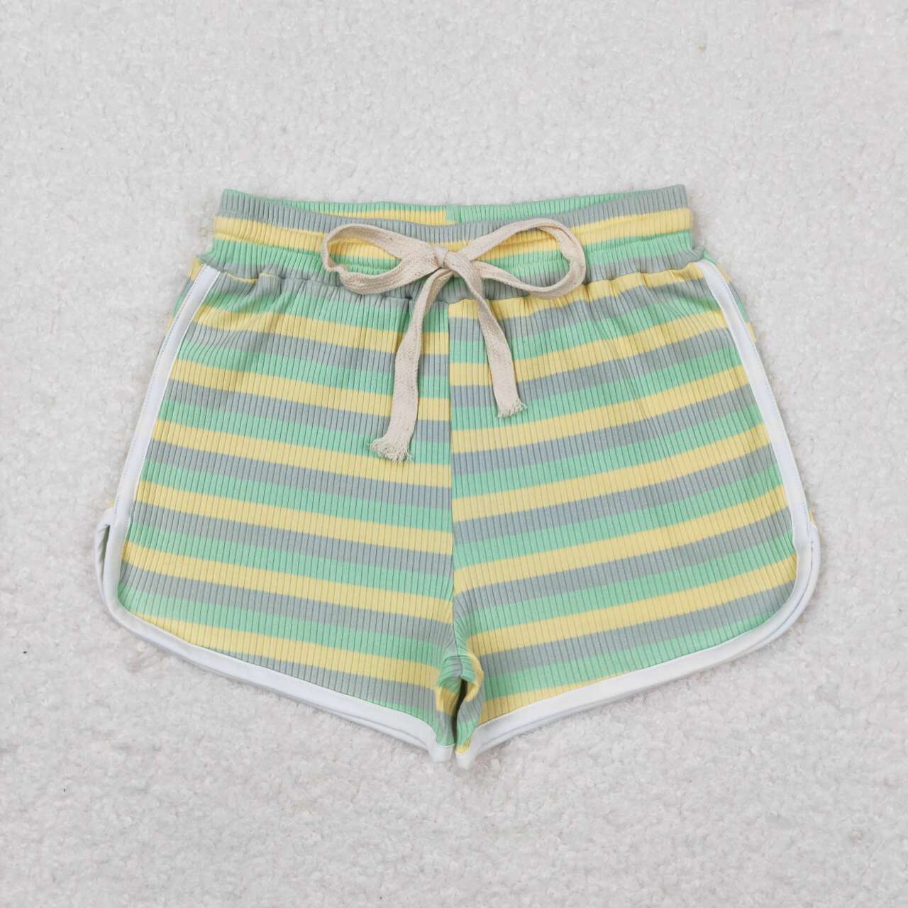 SS0341 Yellow, blue and green thick striped shorts