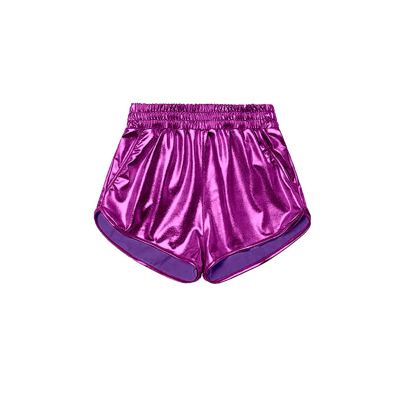 SS0412 Shiny leather dark purple shorts